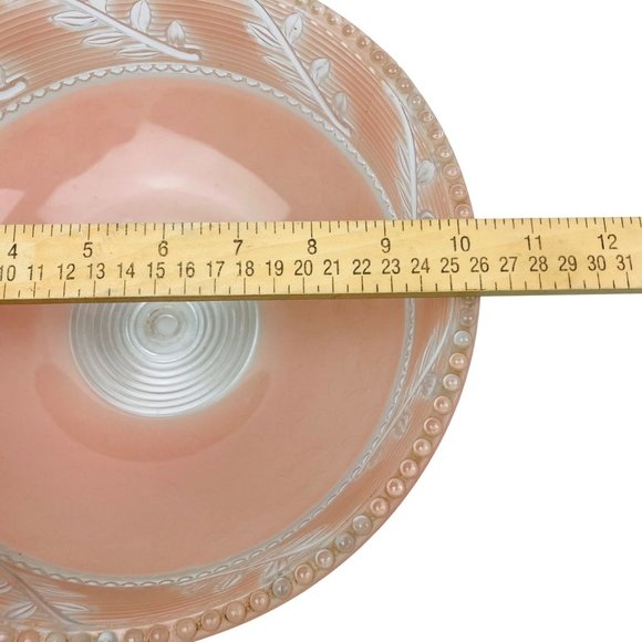 Antique Pink Frosted Glass Ceiling Light Shade Art Deco Leaf & Hobnail Design - Picture 6 of 8